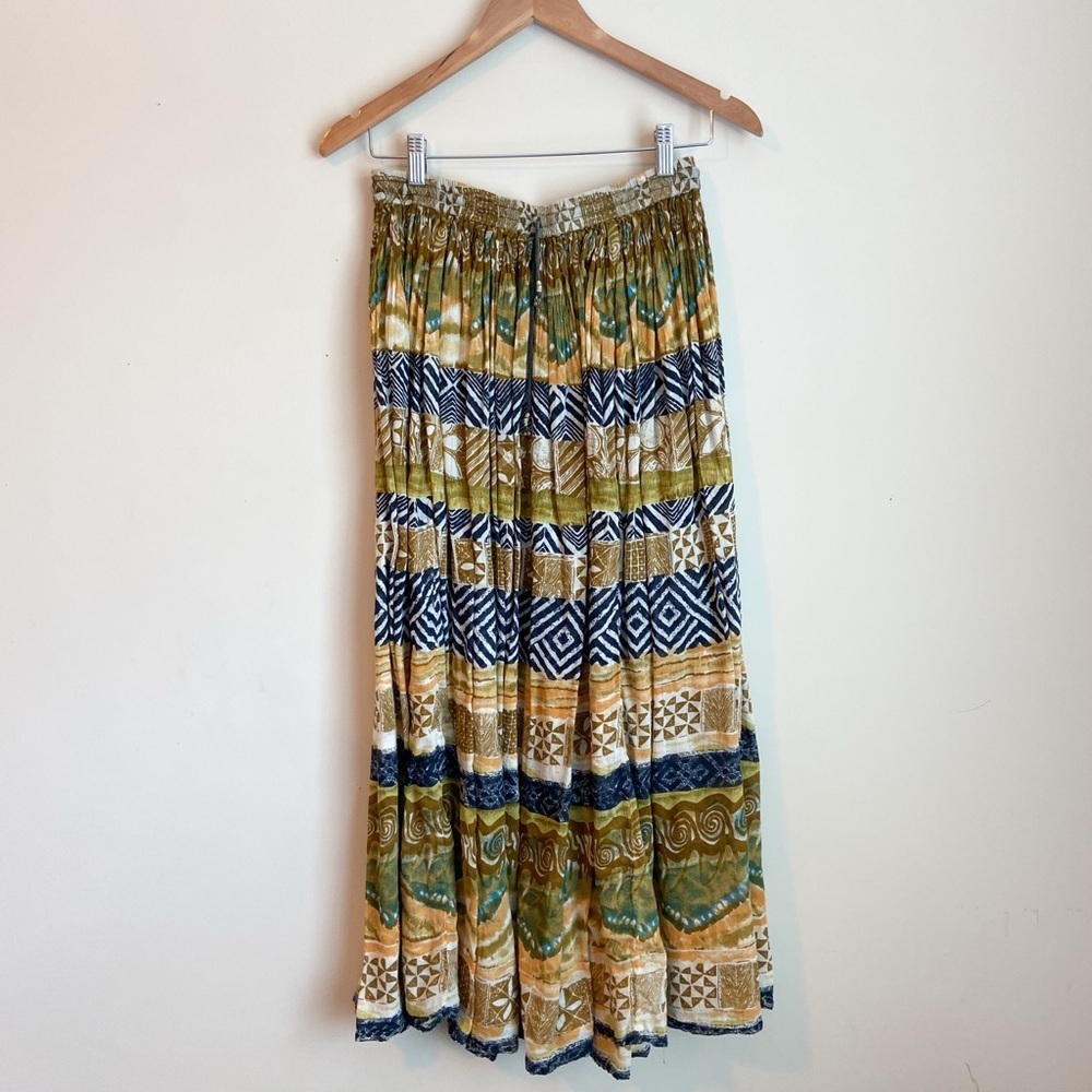 Vintage Bohemian Patterned Cotton Maxi Skirt
